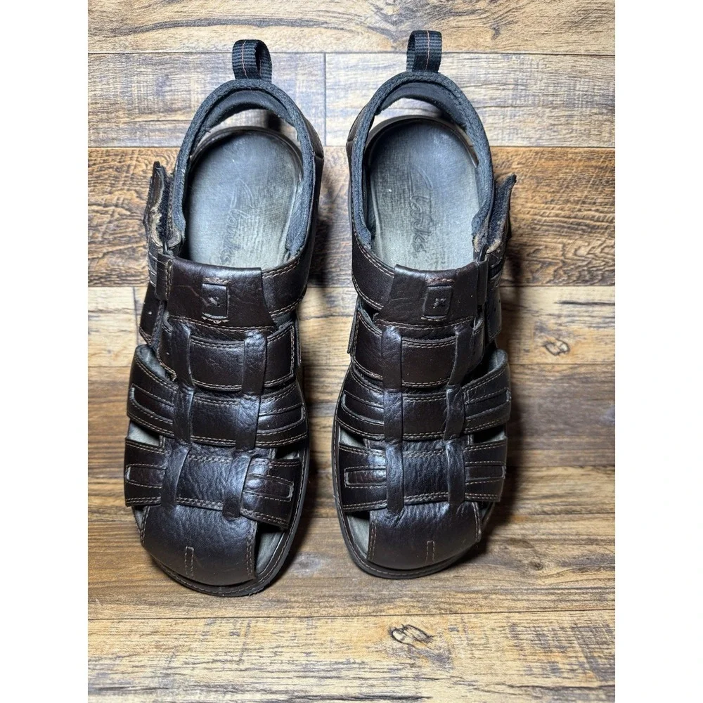 Clarks Fisherman Sandals 12 Dark Brown Leather Caged Closed Toe Casual Mens